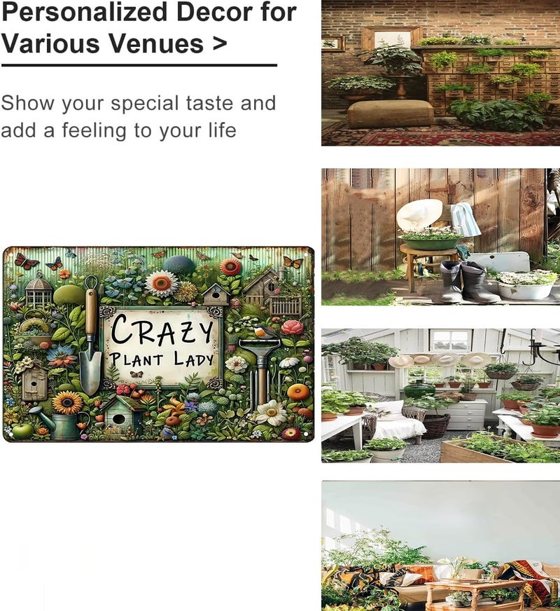 Bestylez Garden Gifts Vintage Gardening Signs Crazy Plant Lady Tin Sign for Home Garden Greenhouse Living Room Bedroom Yard Outdoor Decor 8X12 Inch (3359) - Image 3